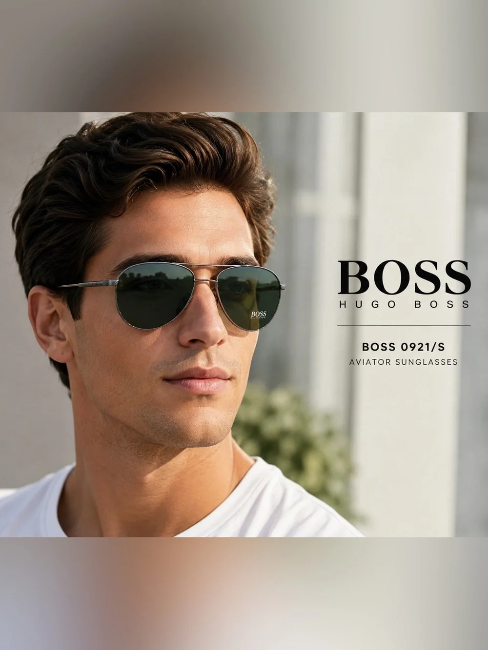 Boss Aviator Sunglasses with Dark Green Lenses and Silver Frame